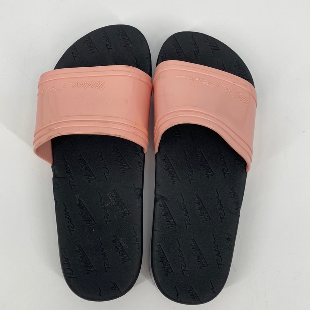 Melissa Rider Womens Slide Slip On Flat Slippers Open Toe Pink Black Size 7 - Picture 2 of 6